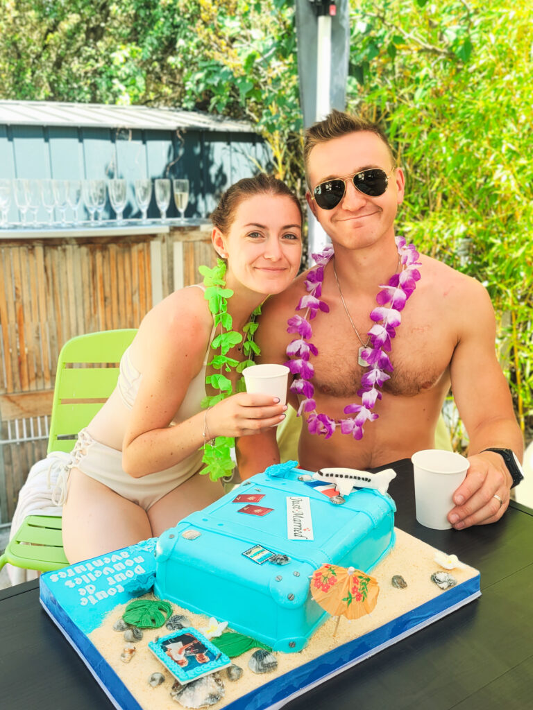 Photo des jeunes mariés au brunch du lendemain du mariage